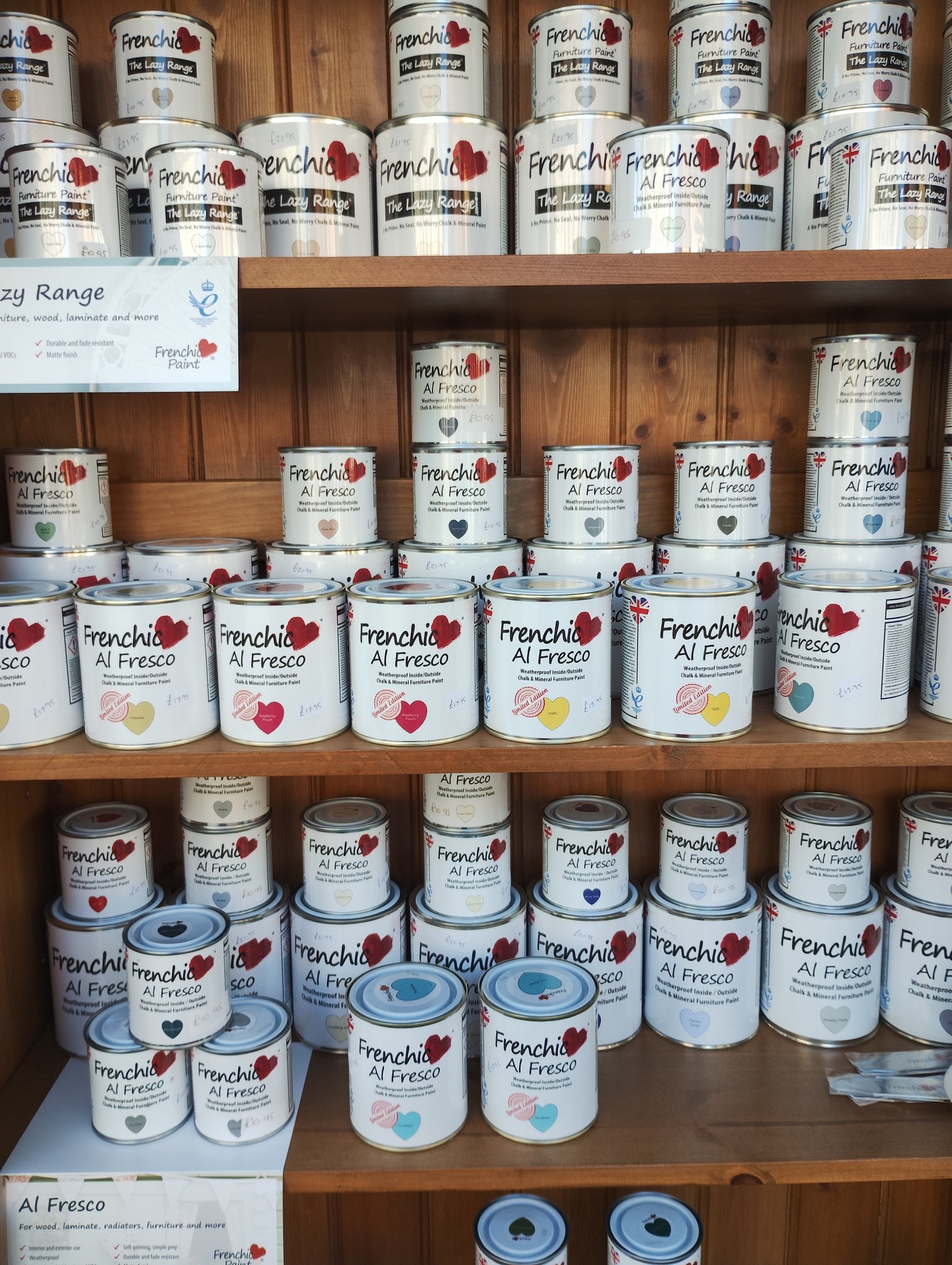 frenchic paint pots on bookshelf