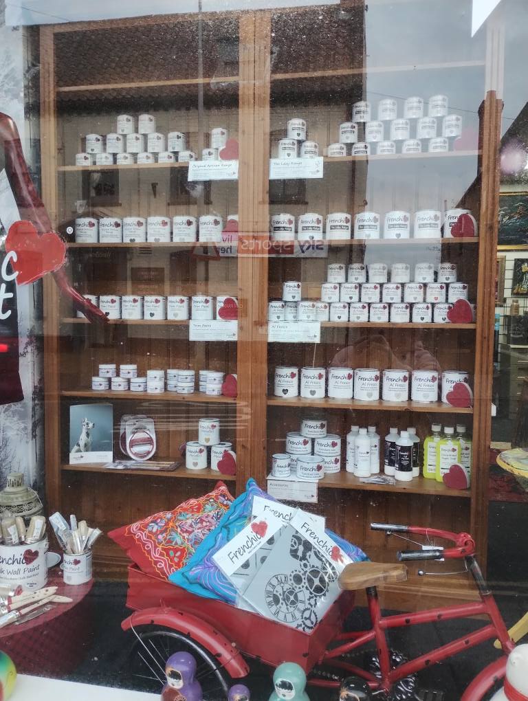 frenchic paint pots on bookshelf